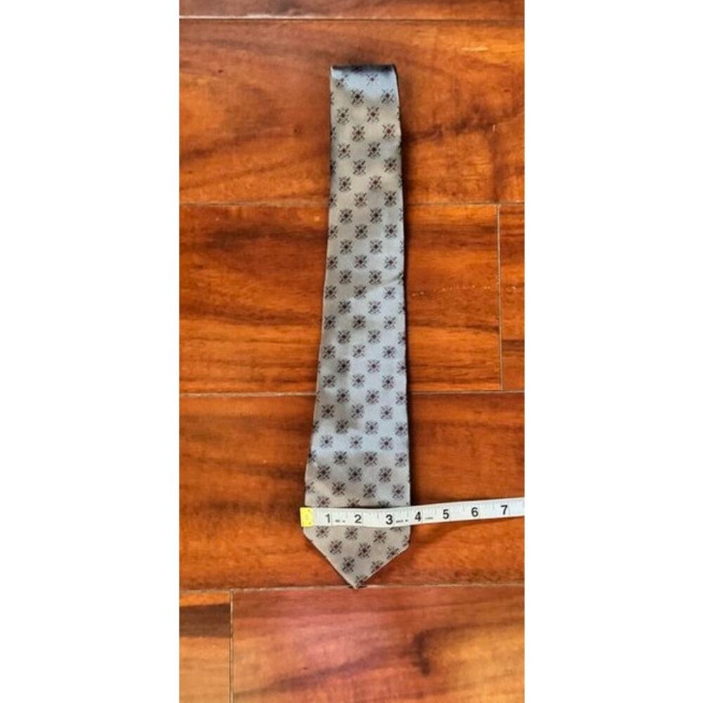 Christian Dior Silk Tie Silver Medallion Pattern – Made in USA, Italian Fabric